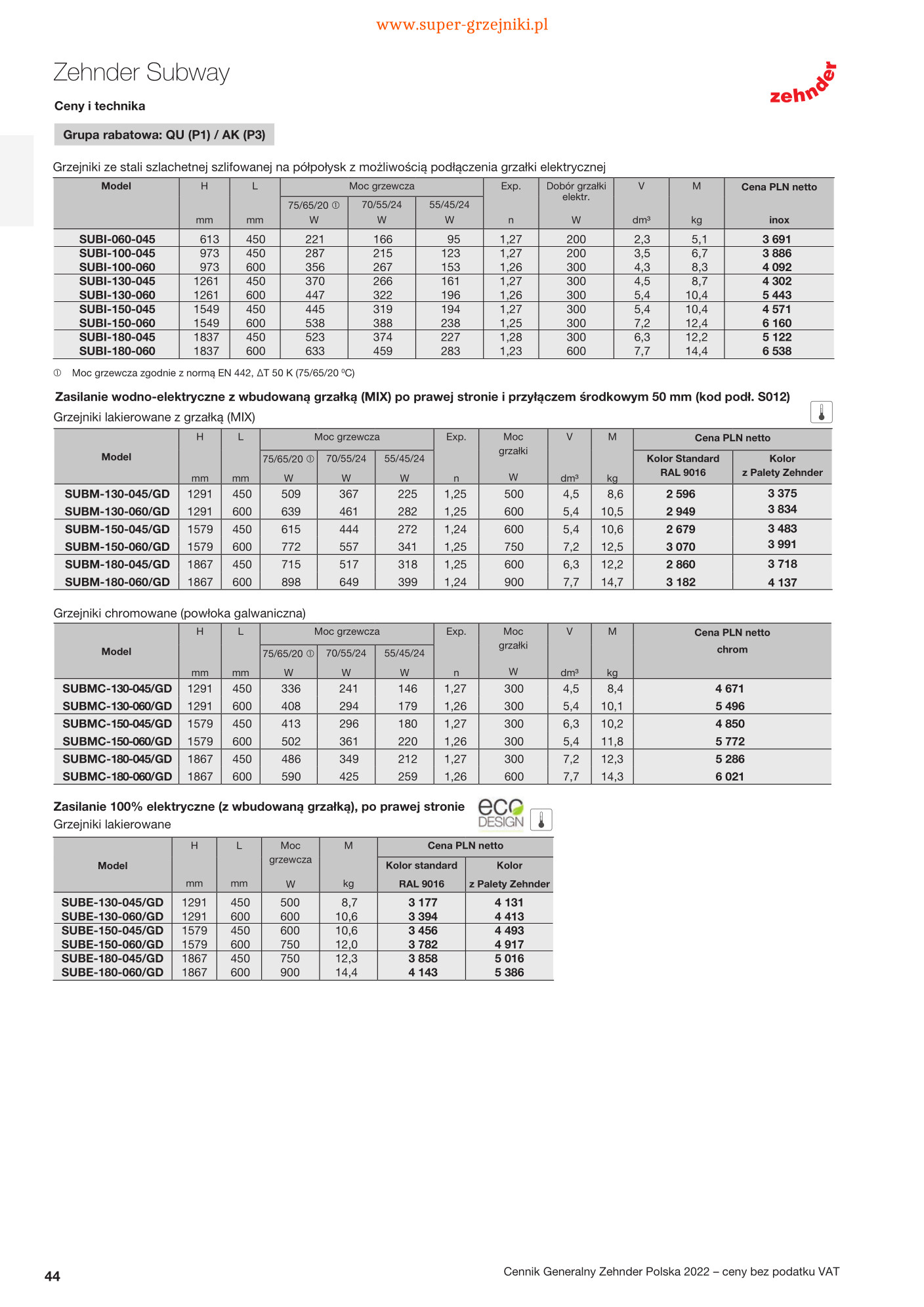 Grzejnik Subway - katalog 2022