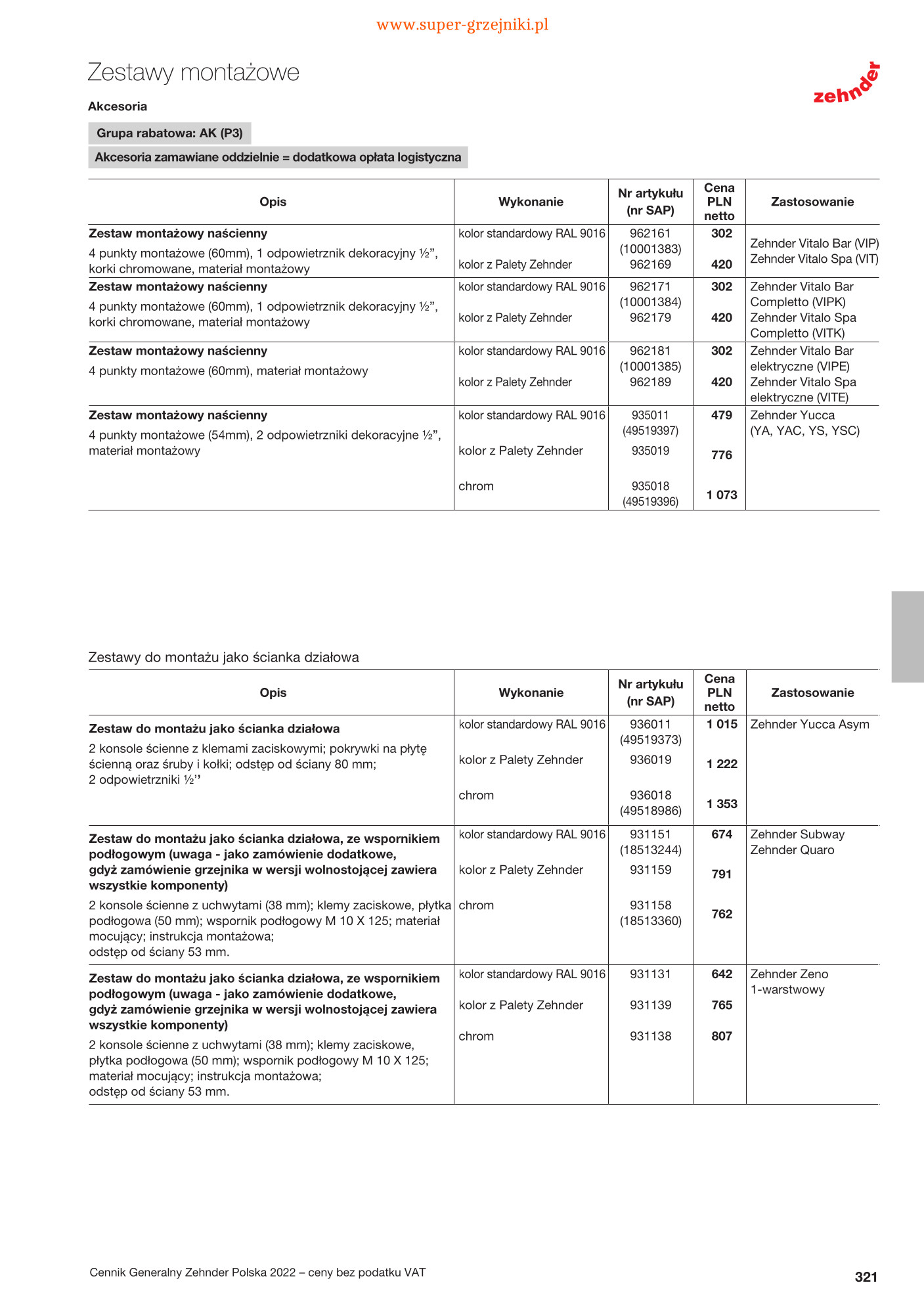 Zestawy montażowe do grzejników dekoracyjnych oraz łazienkowych